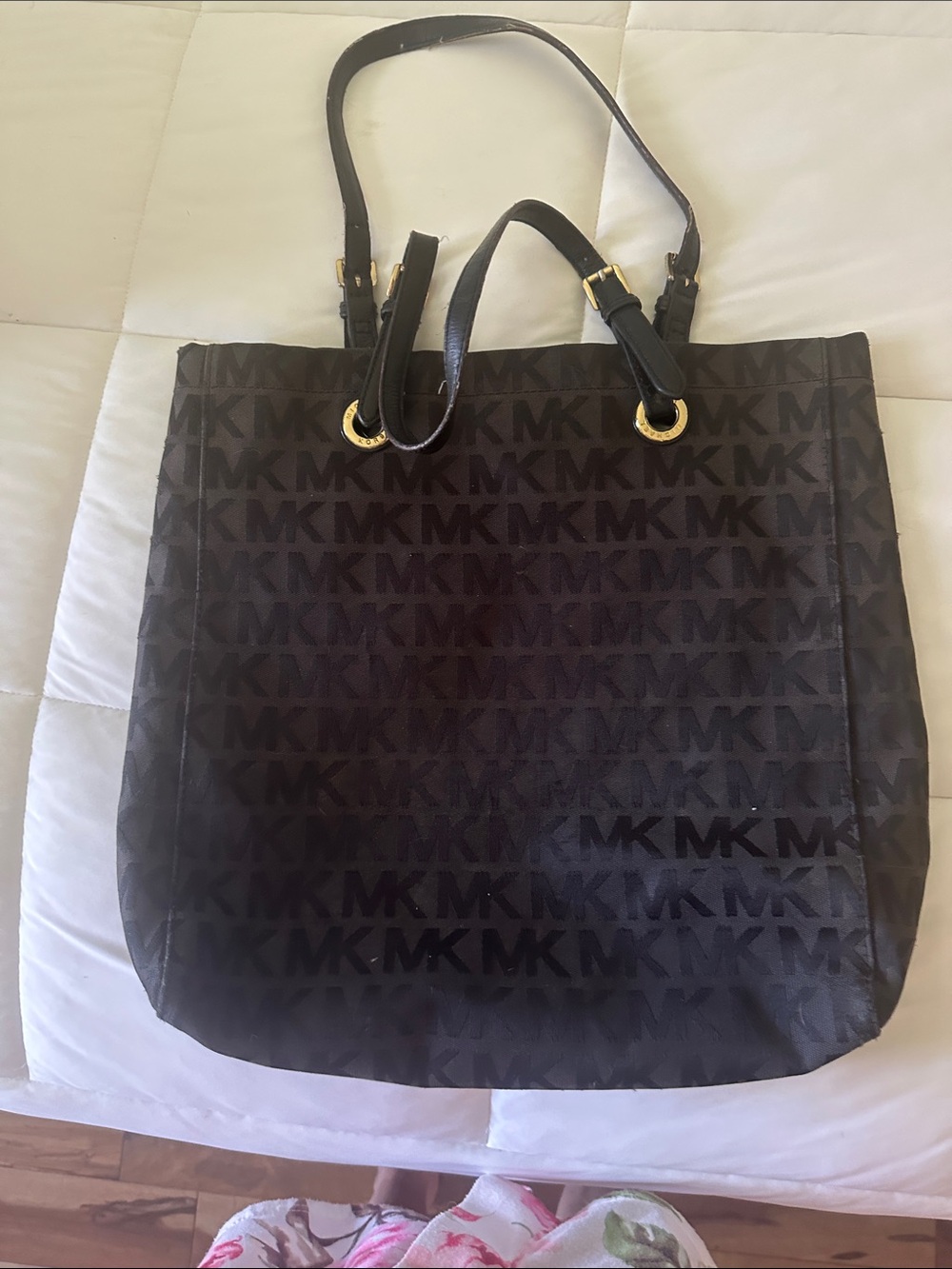 Michael Kors Brown MK Logo Tote with Gold Hardware